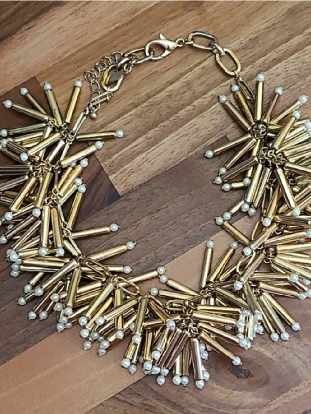 Fireburst Matchstick Style Necklace with Faux Pearls, Low Offers Ignored